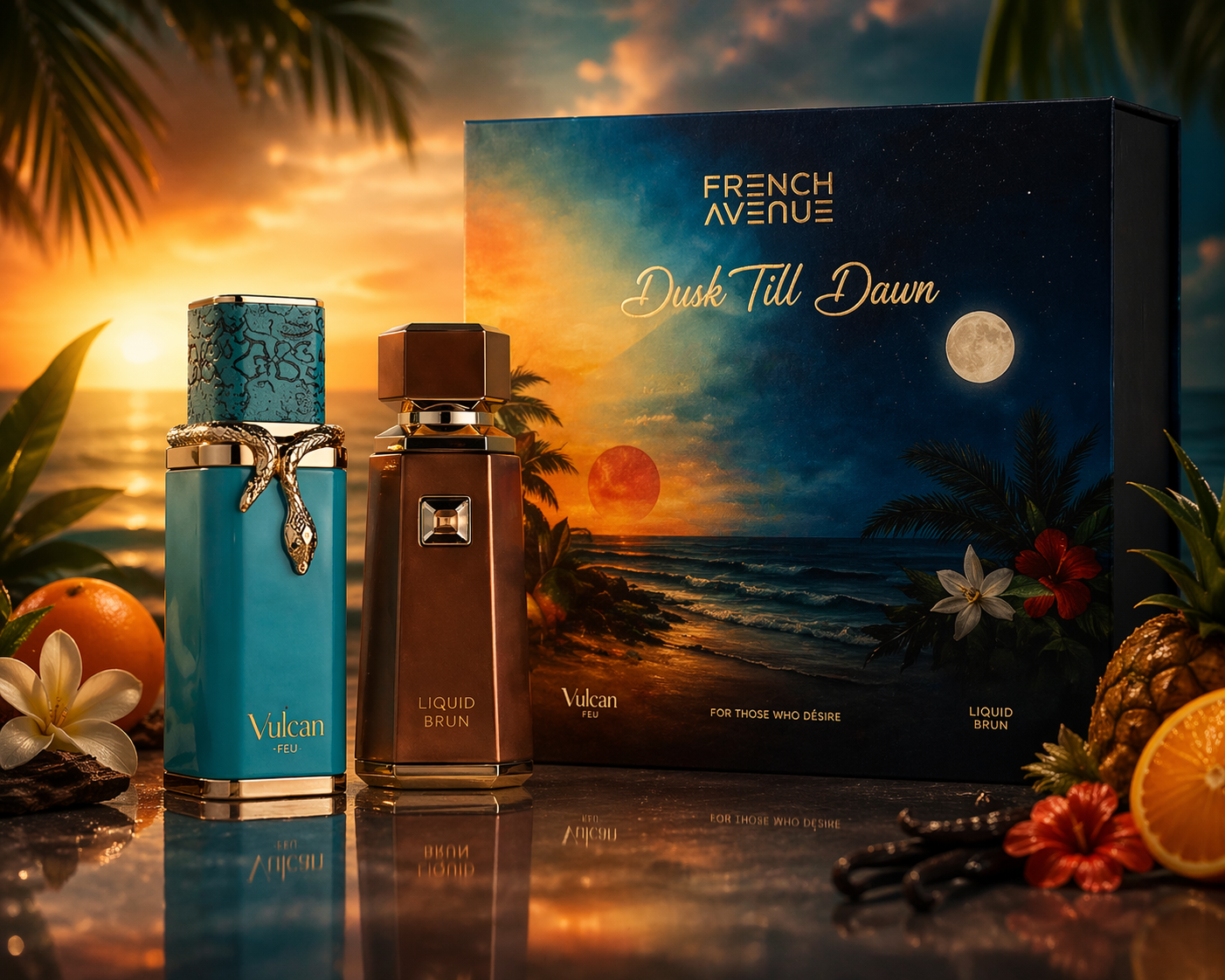 French Avenue Liquid Brun 100ml + Vulcan Feu 100ml Dusk Till Dawn Collection Geschenkset